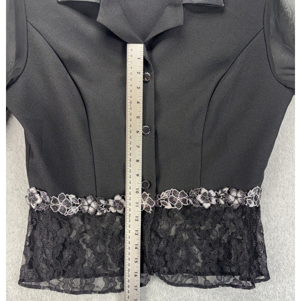 Vintage 80's 90's Sheer Black Top Jacket Lace Silver Metallic Goth Glam size 12 - Picture 15 of 15